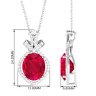 Vibrant Grown Labs-Oval Shape Created Ruby Art Deco Pendant Necklace with Accent