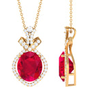 Vibrant Grown Labs-Oval Shape Created Ruby Art Deco Pendant Necklace with Accent