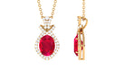 Vibrant Grown Labs-Oval Shape Created Ruby Art Deco Pendant Necklace with Accent