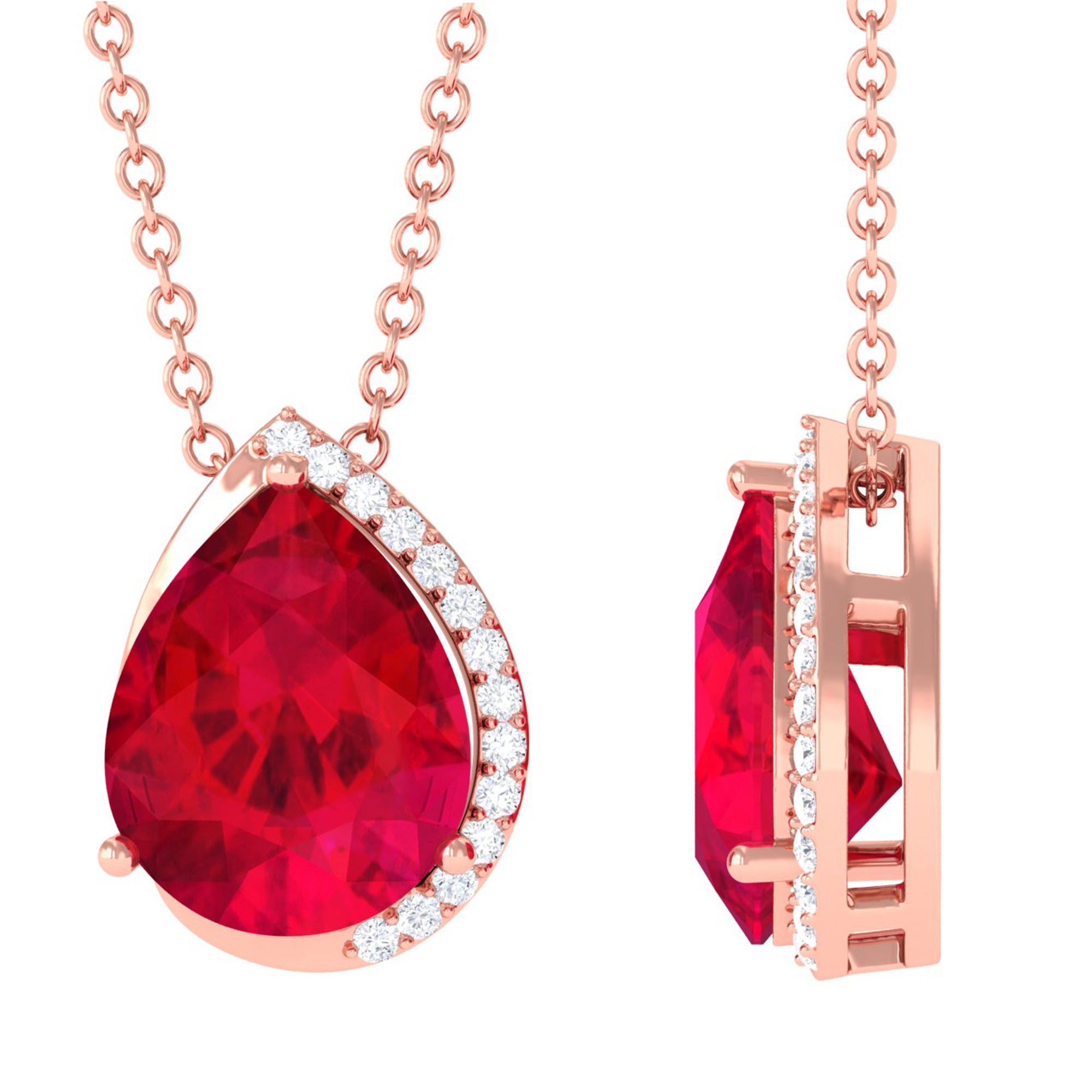 Vibrant Grown Labs-Minimal Lab Created Ruby Pendant Necklace with Diamond