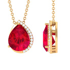 Vibrant Grown Labs-Minimal Lab Created Ruby Pendant Necklace with Diamond