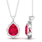 Vibrant Grown Labs-Created Ruby Statement Pendant Necklace with Diamond Halo