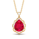 Vibrant Grown Labs-Created Ruby Statement Pendant Necklace with Diamond Halo