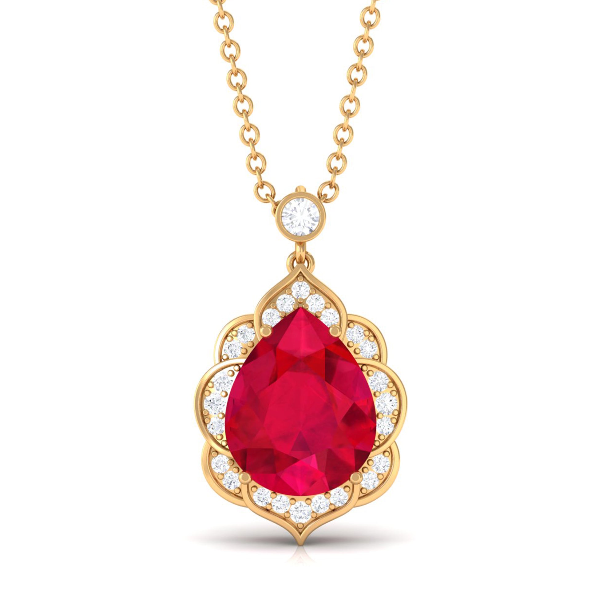 Vibrant Grown Labs-Created Ruby Statement Pendant Necklace with Diamond Halo