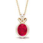 Vibrant Grown Labs-Oval Shape Created Ruby Art Deco Pendant Necklace with Accent