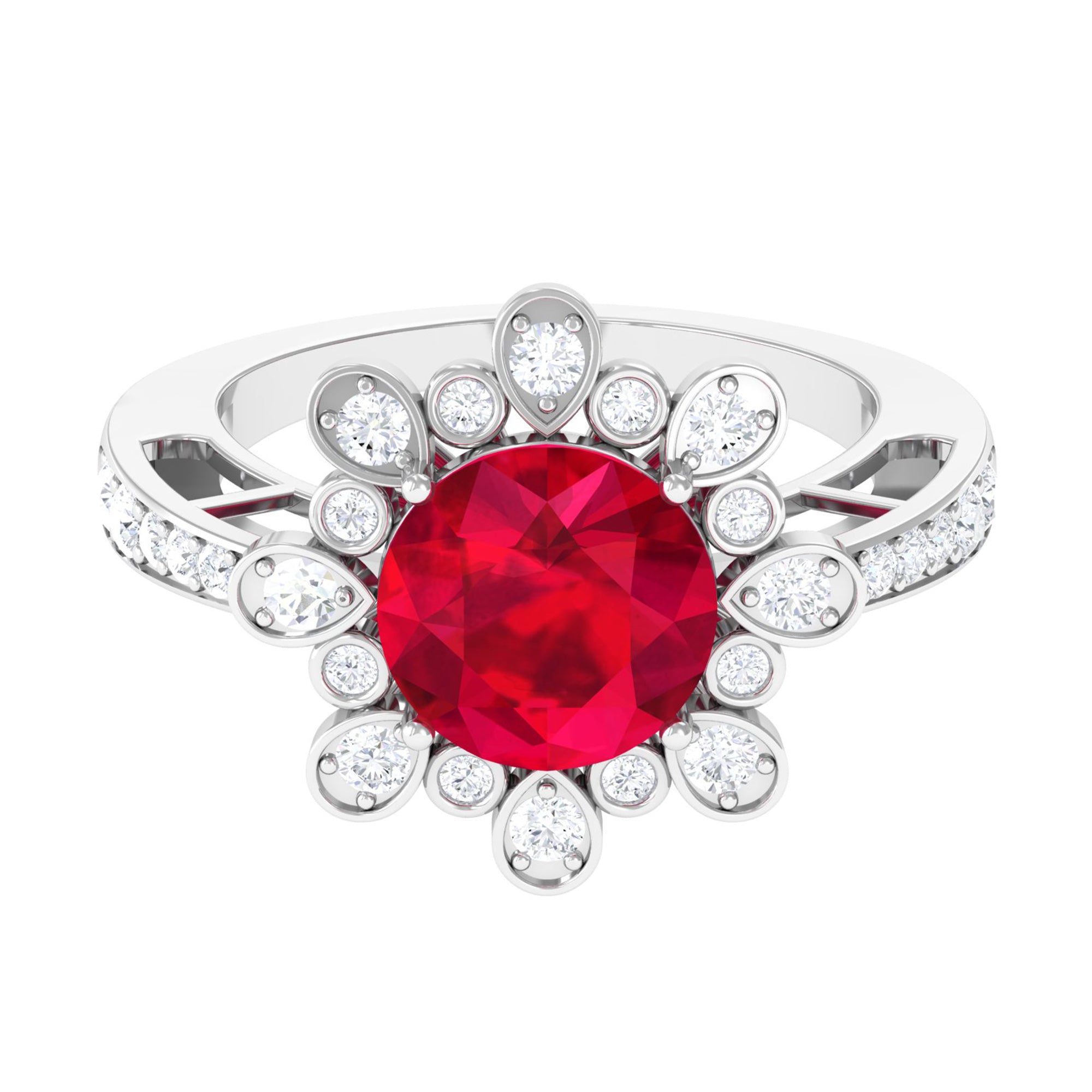 Vibrant Grown Labs-Lab Grown Ruby Vintage Engagement Ring with Lab Grown Diamond