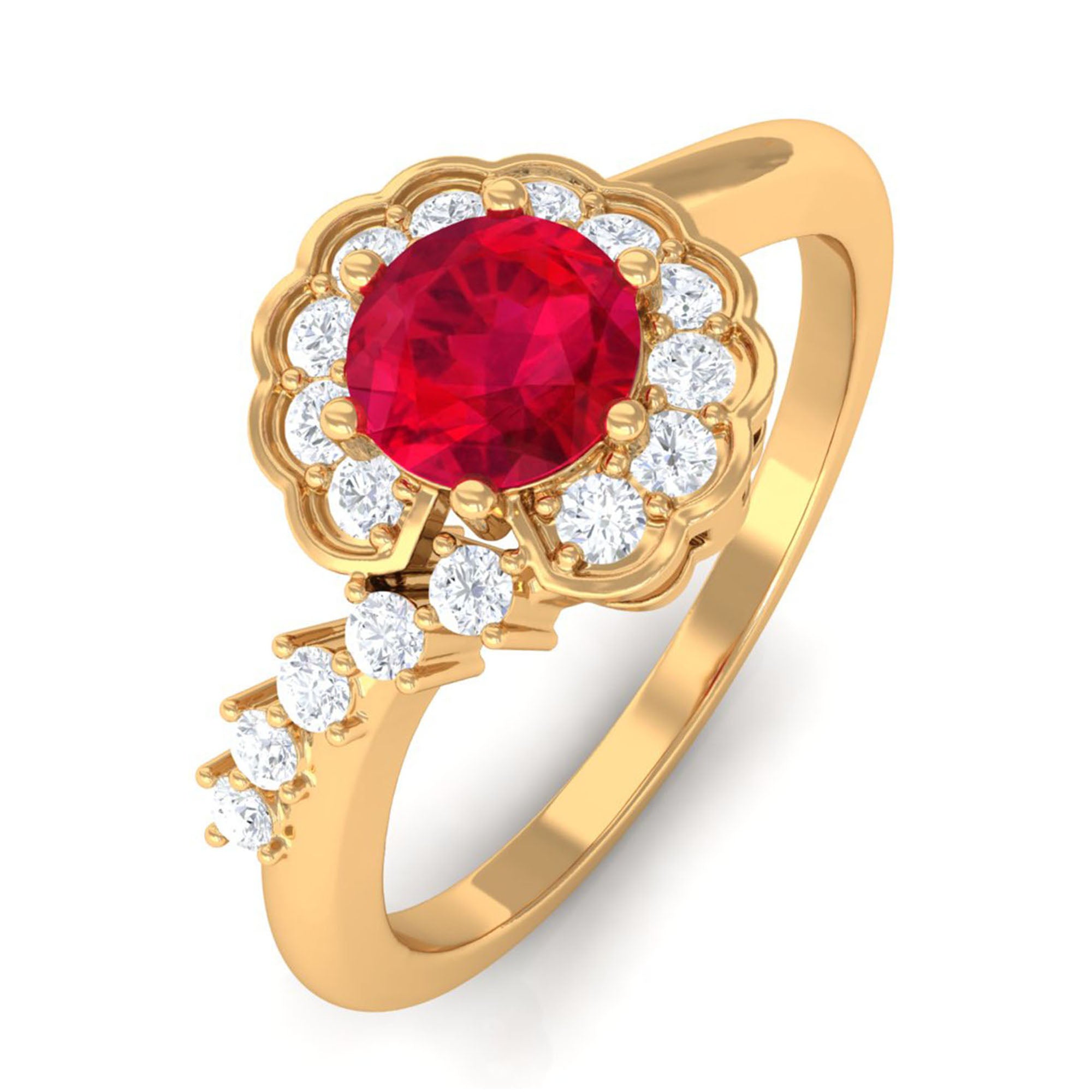 Vibrant Grown Labs-Lab Grown Ruby Minimal Promise Ring with Halo