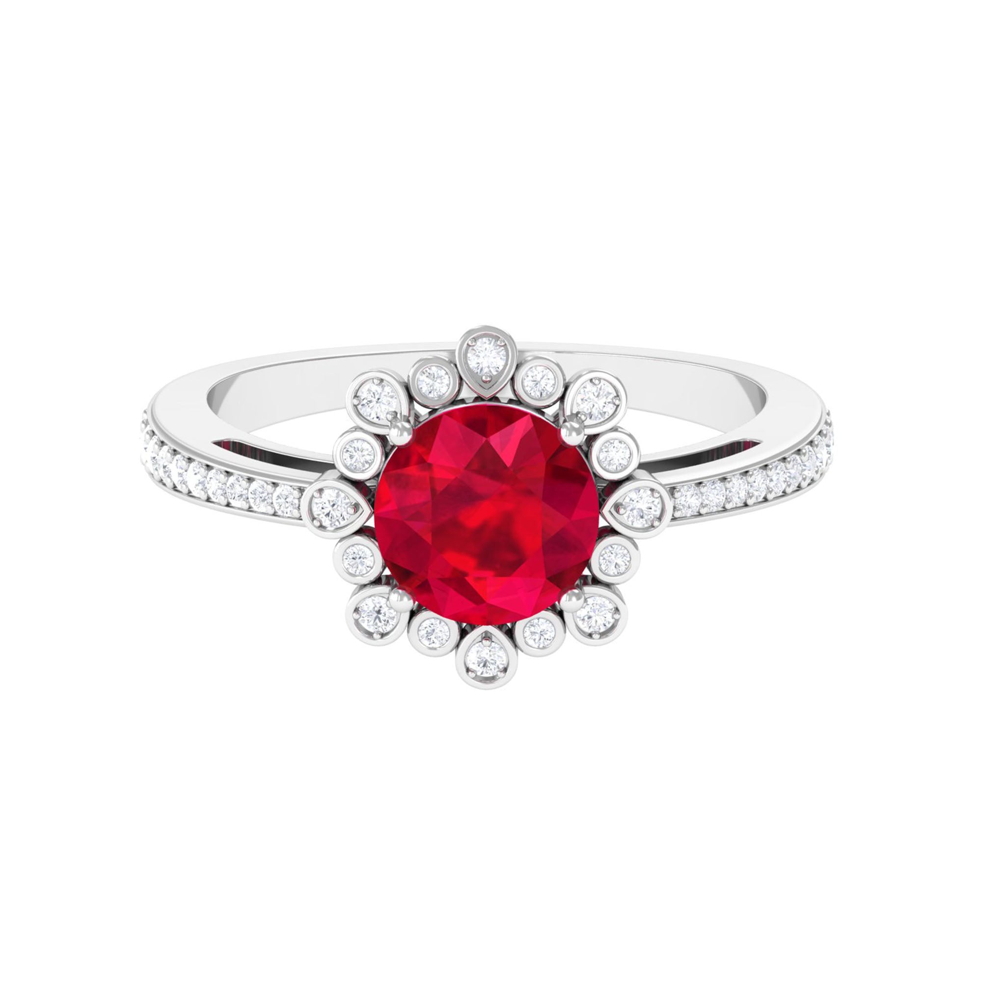 Vibrant Grown Labs-Lab Grown Ruby Vintage Engagement Ring with Lab Grown Diamond