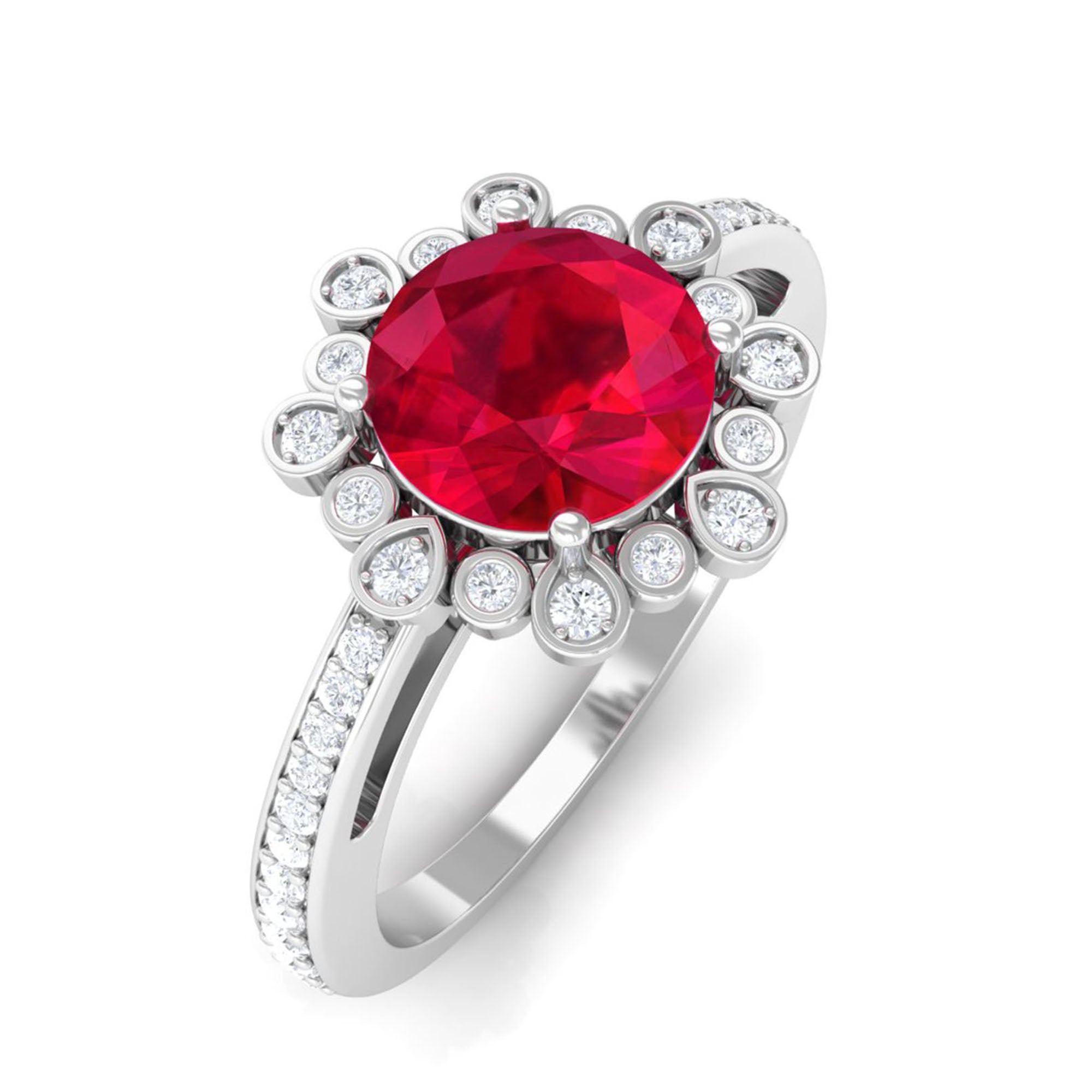 Vibrant Grown Labs-Lab Grown Ruby Vintage Engagement Ring with Lab Grown Diamond